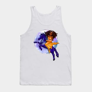 Royal Black queen Melanin Black woman anime girl princess on horse ! moon black girl with Afro hair in braids,dark brown skin Tank Top